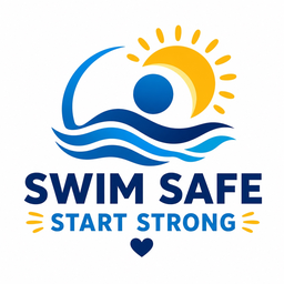 Swim Safe Start Strong logo — a swimmer, sun, and waves mark